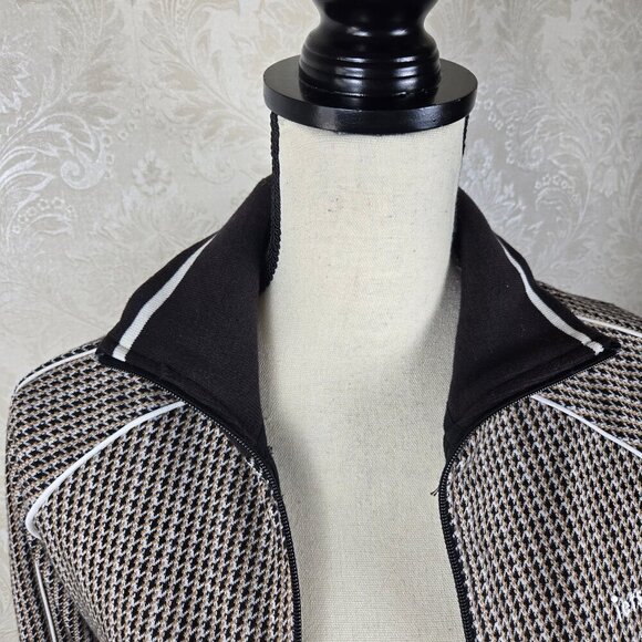 iets frans...Size XS Brown Houndstooth Zip Front Jacket Adj Collar Zip Pockets - Picture 4 of 16
